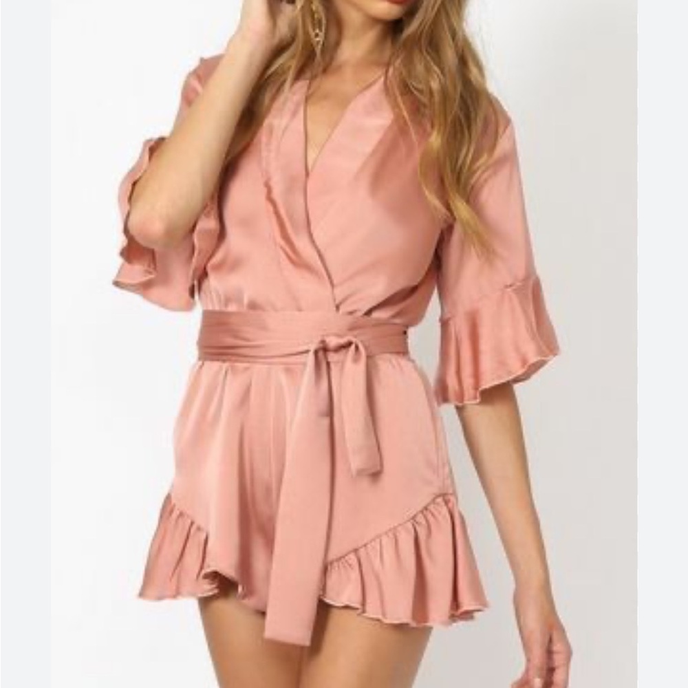 Lioness Rose Pink Nude Silky Playsuit Jumpsuit Shorts Summer